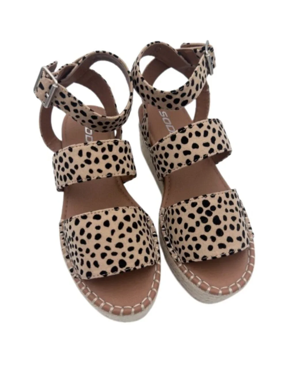 Cheetah Espadrille Flatform Sandal Ankle Strap Platform Wedge Soda Size 6 Beach